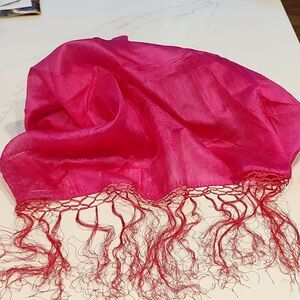 Raw Silk Square Fringed Deep Pink Scarf